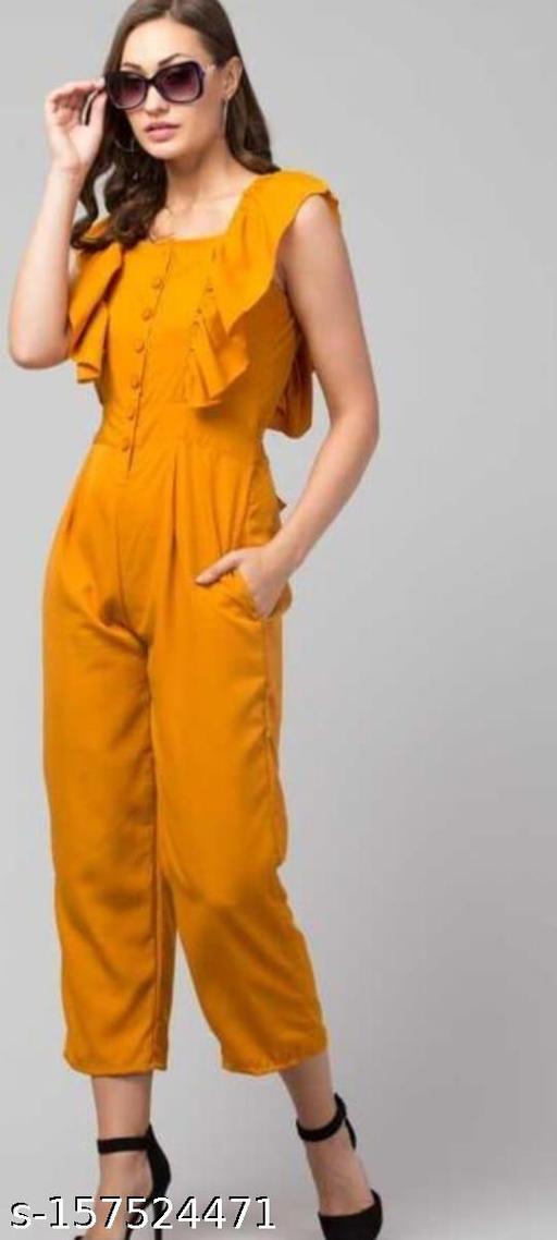 Yellow Color Crepe Fabric Jumpsuit For Girls & Women's For Daily/ Party/Occasional Wear Use