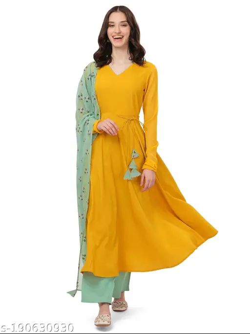 kurti anarkali kurtis for women with dupatta set in MUSTARD YELLOW color anarkali kurta set for