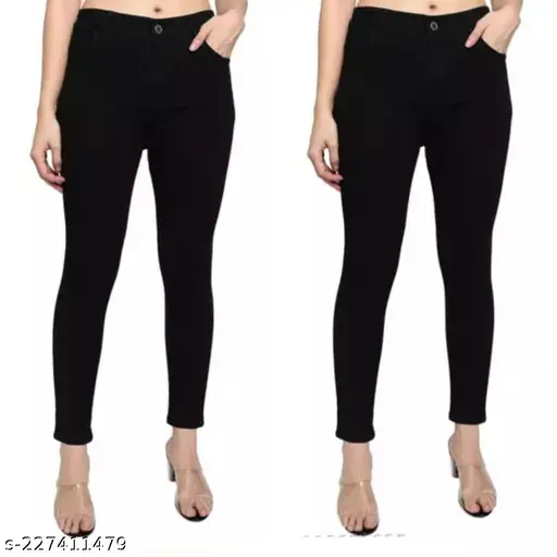 SKIIE STREET PLAIN WOMEN JEANS COMBO (PACK OF 2) BLACK AND BLACK.