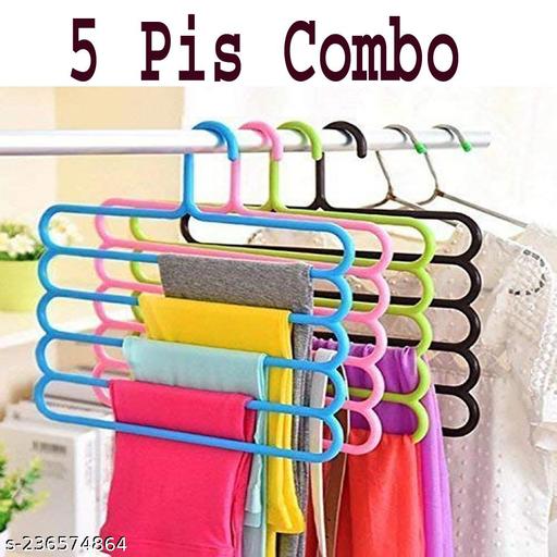 5 Layer Plastic Multipurpose Clothes Hanger, Set of 5 (Assorted Colour)