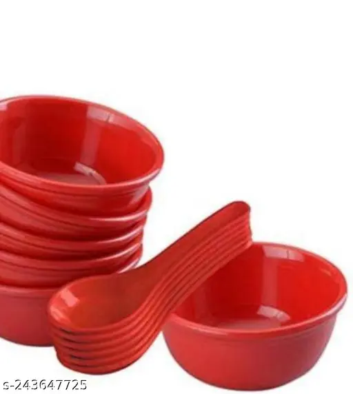 Plastic Round Shape Soup Bowls Set 6 Bowl and 6 Spoon