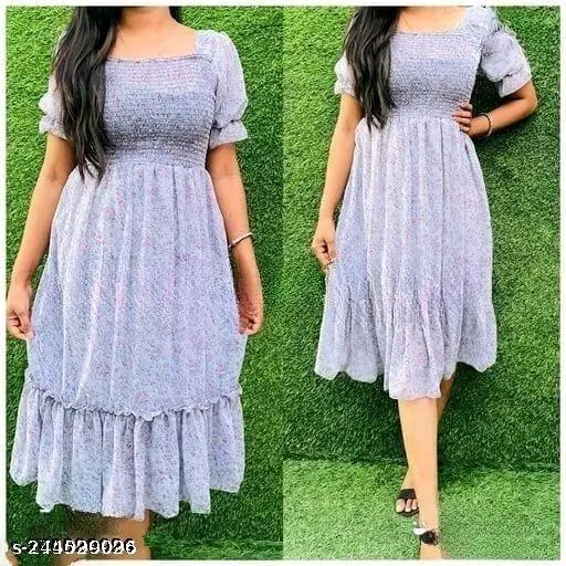 Printed Fabric Midi Dress For Women