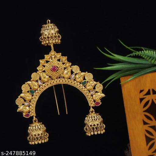Fancy Women Gold Alloy Jhumki Hair Juda Pin Wedding Hair Accessories
