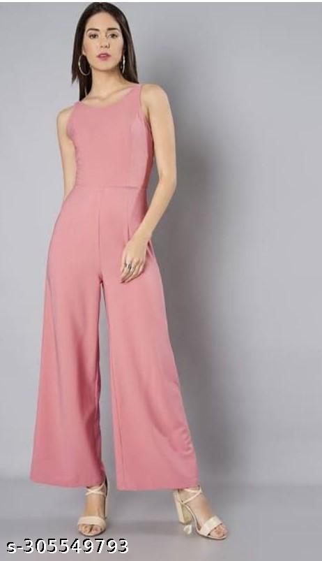 Casual Peach Color Jumpsuit for Women's & Girls ,Women'S Solid Sleeve Less Polyester Blend Jumpsuit