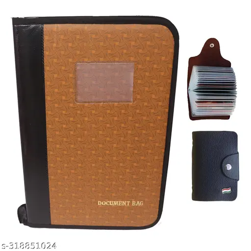 PU Leather Zip File and Folder, Professional A4/FS Size Folder with 20