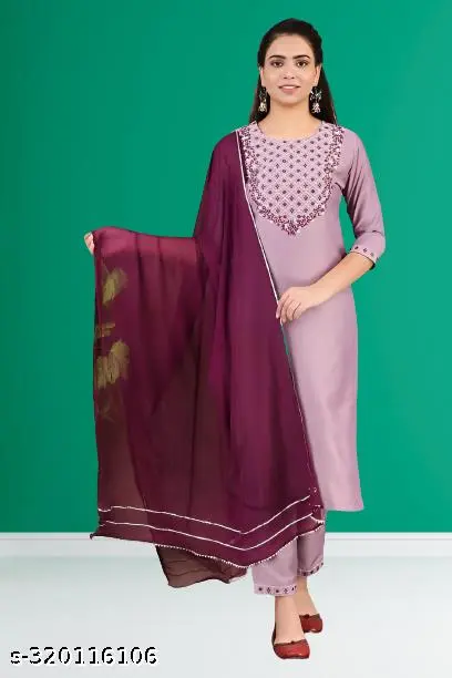 Shree Hari Gallery Cotton Silk Blend Kurta Pant and Net Embroidery Dupatta Set for Women Kurta