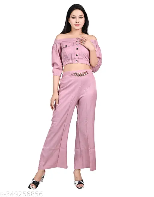 Ojasvi Women/Girls Party wear Crop top palazzo Set(Onion Pink)