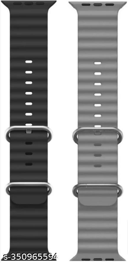 Ecubic Smartwatch Strap With Single Loop Black & Grey Color (45mm, 44mm, 42mm, 49 mm), Soft Silicon
