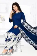 Women's Navy Blue Solid Printed Crepe Suits & Dress Materials