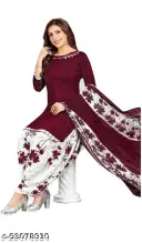 Polyster/Crepe fabric-Women's Maroon Solid Printed Suits & Dress Materials