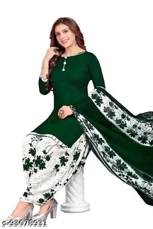 Polyster/Crepe fabric-Women's Green Solid Suits & Dress Materials