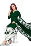 Polyster/Crepe fabric-Women's Green Solid Suits & Dress Materials