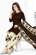 Polyster/Crepe fabric-Women's Brown Solid Suits & Dress Materials